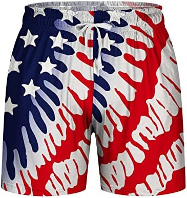 Dgoopd Мъжки къси Панталони Ежедневни Издържат Спортни Шорти с Флага на сащ 4 юли Плажни Шорти Патриотични Летни