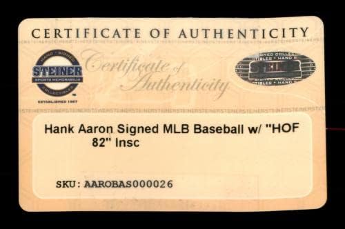 Холограма на Ханк Аарон с Автограф от Официалния представител на MLB бейзбол Атланта Брейвз КОПИТО 82 Щайнер