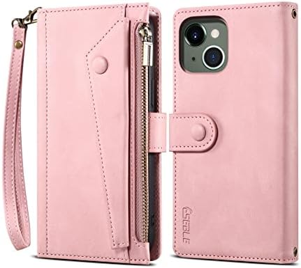 Чанта-портфейл с панти капак за мобилен телефон, Съвместим с iPhone 13 mini, Калъф с цип със слот за притежателя на картата блокиране на RFID, Чантата на магнитен цип-джоб с к