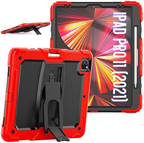 Калъф за таблет Калъф за iPad Pro 12.9 (2022/2021/2020/2018), три в едно, удароустойчив корпус, защита от падане, прах, удар, с група + чанта за носене на рамо за таблет (цвят: Vermelho)