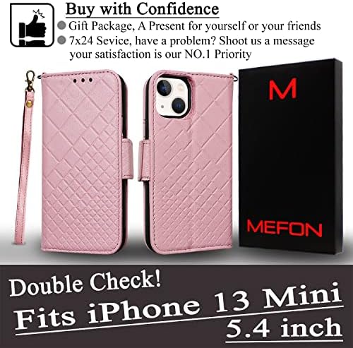 Чанта-портфейл-за награда Mefon от естествена кожа за iPhone 13 Mini 5G, Съвместим с безжична зареждане, Защита