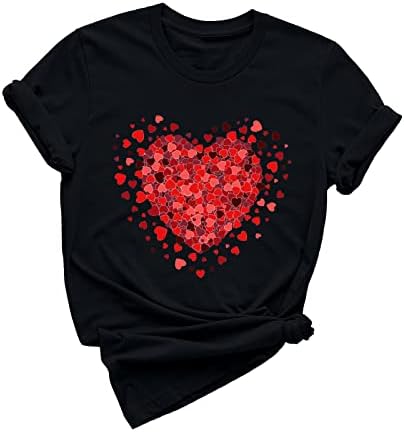 Тениски за Свети Валентин за Жени, Тениска с Графичен Принтом Сърцето си за Любовта, Къс Ръкав, през Цялата Силует, Свободна Блуза, Блузи