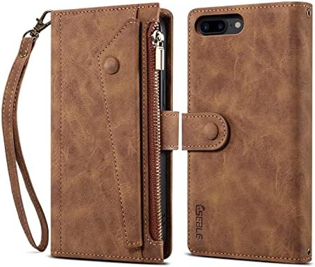 Чанта-портфейл с панти капак за телефон, Съвместим с iPhone, 7 Plus / 8 Plus, Калъф с цип с отделение за карти