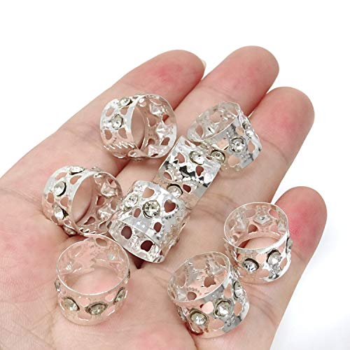 Honbay 20 бр. сребърни пръстени за коса с кристали, Расти, мъниста, копчета за коса, ширити накити за косата