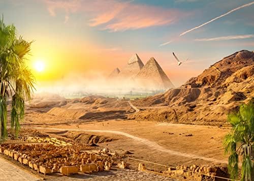 Плат BELECO 8x6 фута Египетски Пирамида на фона на Пясъчна Пустиня Пустинни Планини Кокосови Палми Пейзаж на Залеза на Древната Цивилизация на Египет Фон За Снимки Еги?