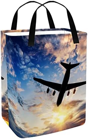 Сгъваема Кошница за дрехи с Принтом Самолет на фона на Залязващото небе, 60Л Водоустойчив Кошници за Бельо,