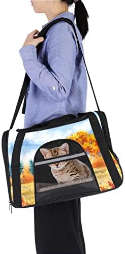 Переноска за домашни любимци, удобна преносима сгъваема чанта за домашен любимец с меки страни, с шарките на есенен пейзаж, във формата на дърво