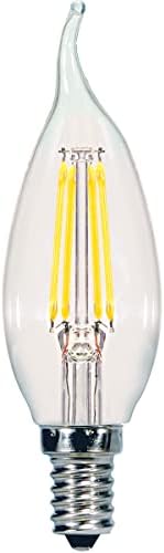 Satco 24 Pack S9962 5,5 W С регулируема яркост Прозрачна 2700K Топло бяла led лампа CA11 с пламък на свещ - Основа за Канделябра (еквивалентни на 60 W)