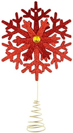 Deli Creations Коледа с 8-Инчов Topper За коледно дърво, Плоско Бижу във Формата На Снежинки, Лъскава Върхът