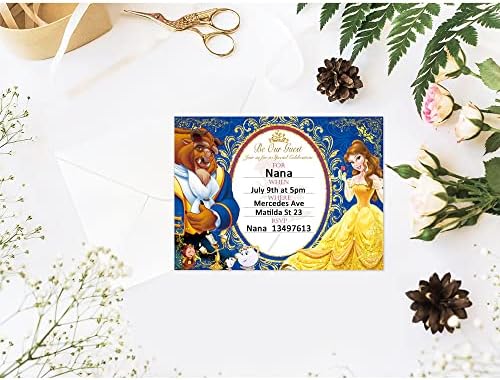 20 Покани за парти Красавицата и Звяра Покани Подарък Карти на Тема Принцеси Вечерни Аксесоари с Плик