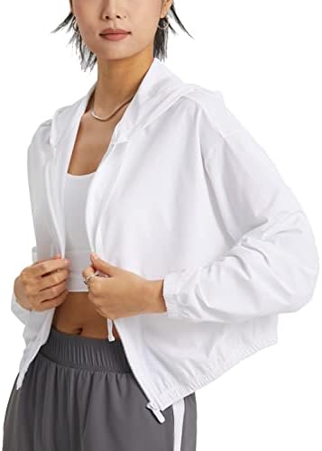 altiland / Женски Съкратен якета за защита от слънцето UPF 50+, Охлаждаща Риза с цип, Hoody за спортната тренировка