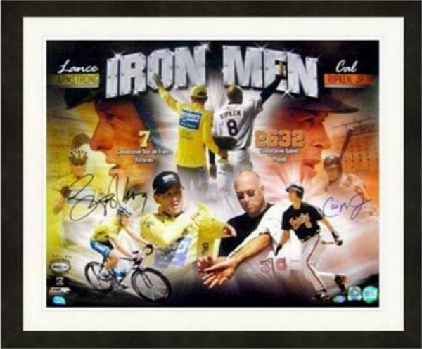 Снимка на Ланс Армстронг и Cal Рипкена с автограф 16x20 (ЖЕЛЕЗНИ ХОРА) в рамка - Спортни снимки с автографи