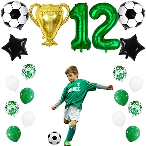 Балони на 12-ти Рожден Ден Kawailay Soccer Балони за Футболна Среща, на Трофея от Шампионата, Балон, Тъмно Зелен,