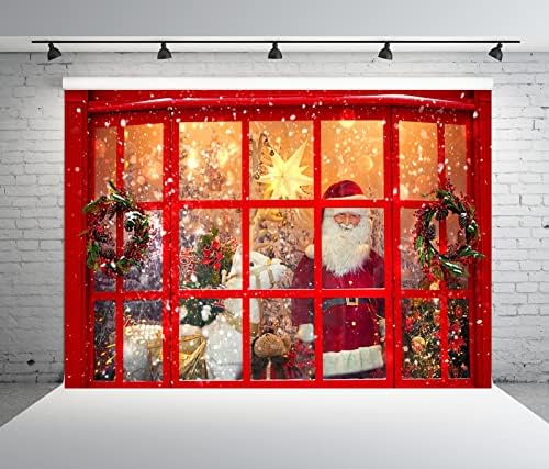Loccor Плат 10x6,5 фута Коледен Магазин Фон Санта Клаус Фон За Снимки за Коледни Подаръци Декорация на Стени