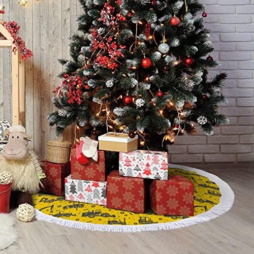 Cartoony Багер и Трактор Коледно Дърво Мат Пола Дърво Базовата Кутията с Пискюли за Празнични Партита, Коледни