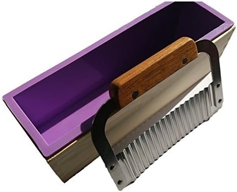 Allforhome Правоъгълно Силикон Сапун DIY Форма, с Дървена Кутия, Вълнообразни Нож за Сапун От Неръждаема Стомана