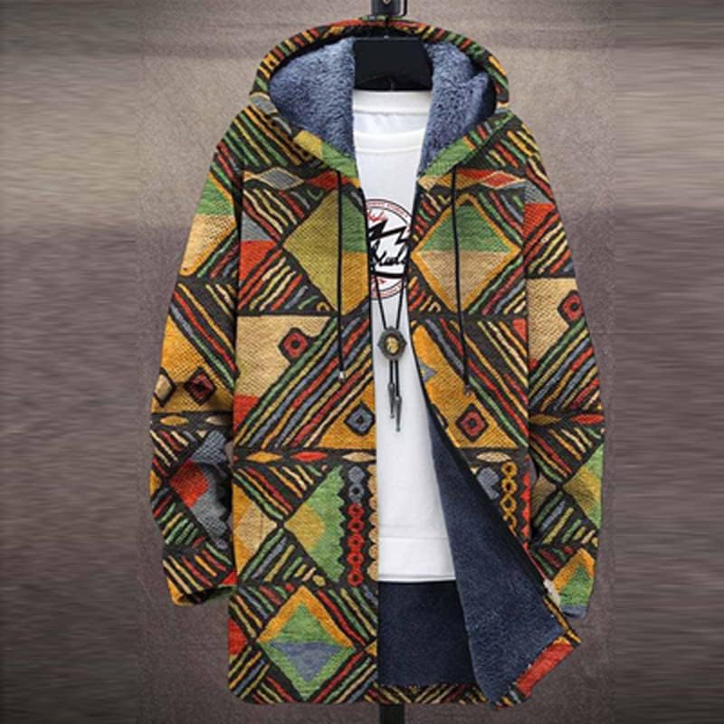TAKSUN, Винтажное палто с качулка в стил Мозайка с 3D-принтом, Мъжки Есенното Яке със средна дължина на цип,