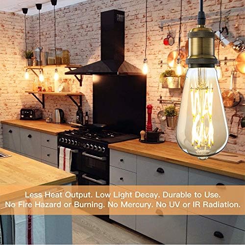 Leools Led лампа с нажежаема жичка Edison кехлибарен цвят, с мощност 15 W, еквивалент на 100 W, led лампа Edsion