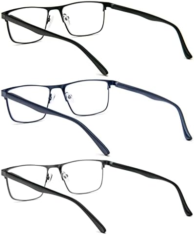 MMOWW 3 Опаковки Очила за четене в Метална Рамка за Мъже, Блокер Синя Светлина Компютърни Ридеры с Пружинным