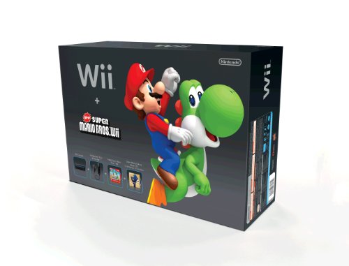 Конзола Wii Black с Новия Super Mario Brothers Wii и музикален компакт-диск