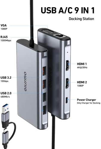 Докинг станция USB с два монитора, докинг станция GIISSMO 9-в-1 A USB 3.0 / USB, C, Тройна монитор с 2 HDMI,