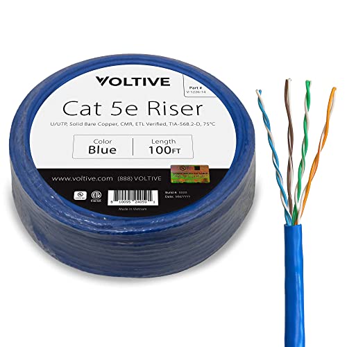 Voltive Странично Cat5e (CMR), 100 фута, Синьо - Плътен Меден оптичен кабел Ethernet UTP - 350 Mhz - Сертифициран