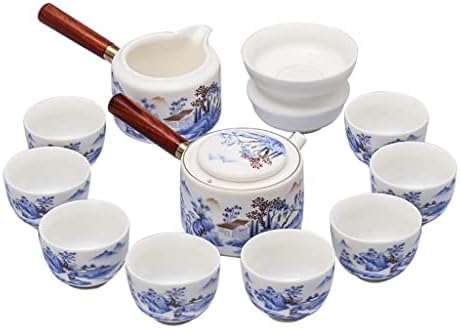 HDRZR Чай Набор от Бял Порцелан Кунг-фу Чай Със Странична Дръжка Гърне Комплект Чаени Чаши Подарък Кутия за