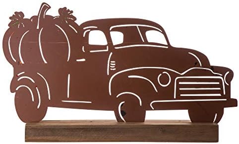 декор на масата от Тиква glitzhome В Селски Стил, Червен Автомобил на Дървен Знак 28 Инча