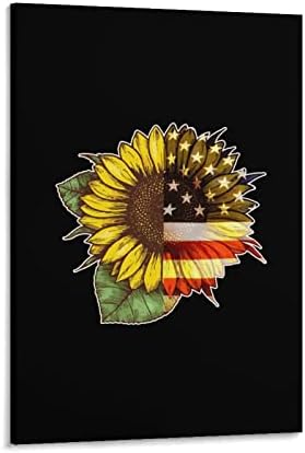 Слънчоглед Американски Флаг Печатна Картина на Стенно Изкуство, Съвременно Произведение, Вертикална Подвесная
