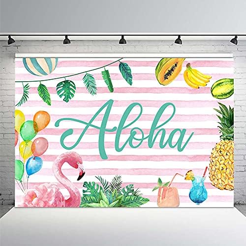 MEHOFOND 7x5ft Алоха Годишният Фон Плодове Фламинго, Тропически Хавайски Палмови Листа и Розови Ивици на Фон