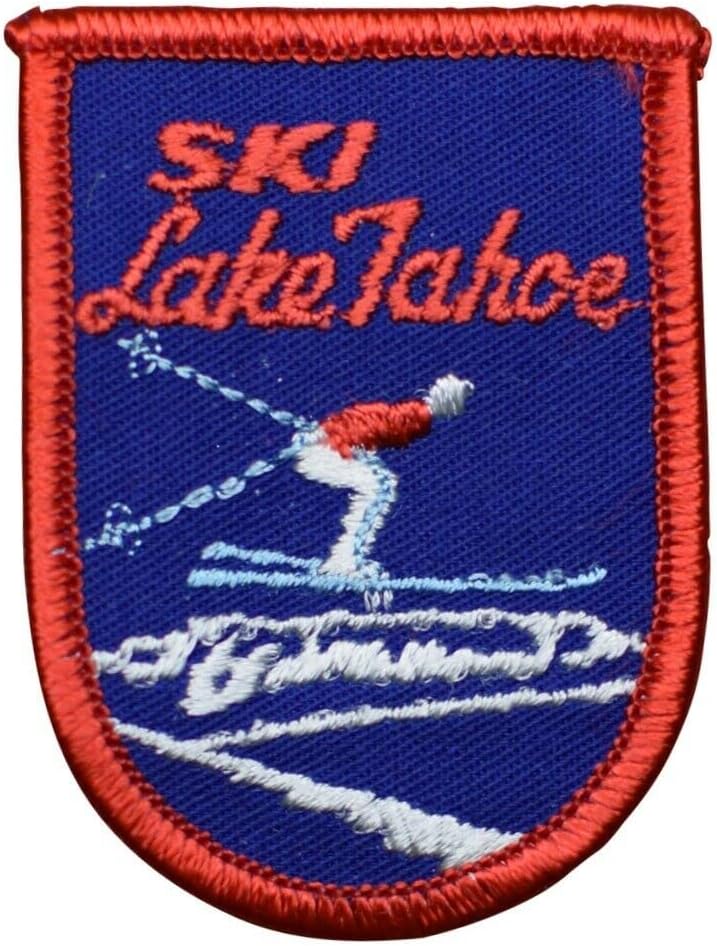 Готини ленти, Ленти на оригиналния дизайн, Реколта нашивка на брега на езерото Тахо, Калифорния, Невада, Иконата за каране на сняг ски 3 инча (зашива), Модни рисунки