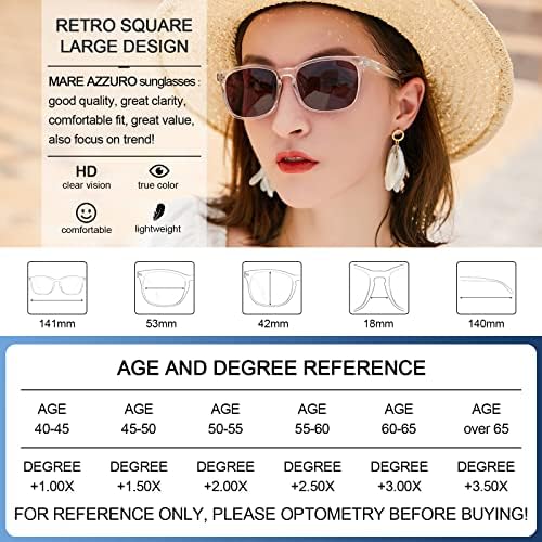 MARE AZZURO Бифокални Очила За Четене Дамски Модни Квадратни Слънчеви Очила за четене на Открито 1,0 1,5 2,0