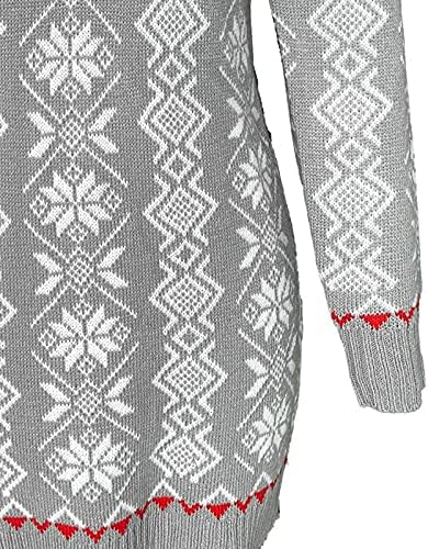 Женствена Рокля-пуловер Миди с Коледните Принтом, Дълга Рокля-пуловер с Джобове, Дрехи-пуловери, Midi, Рокля-пуловер