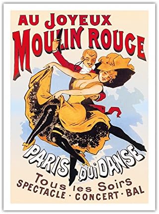 Au Joyeux Moulin Rouge (Щастлив в Мулен Руж) - Танцово кабаре - Париж, Франция - Реколта театрална билборд 1890