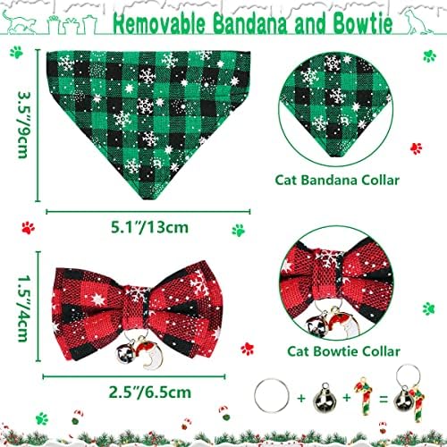 4 Опаковка/набор Коледен Нашийник с пеперуда за котки и яка-кърпа за котки, подвижни Камбанка и папийонка за