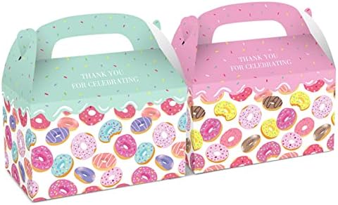 COSFAN 12 Опаковки Подарък Кутии за парти с Пончиками, Розови Пакети за Лакомства Пончиками, Подарък Кутия от