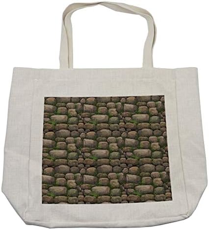 Пазарска чанта Ambesonne Nature, Камъни, покрити с мъх, Скалното образование, Тема Спокойна медитация в гората,