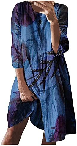 Макси рокля NOKMOPO за Жените, Ежедневно Удобна Рокля с кръгло деколте и дълги ръкави и принтом Листа