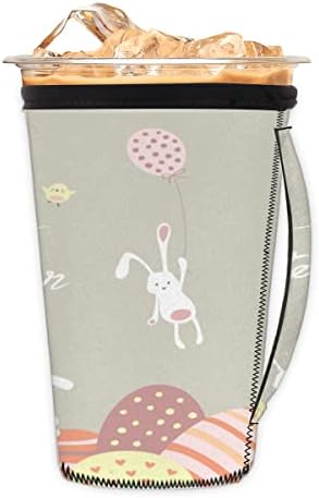 За многократна употреба Чашка за кафе с лед Happy Easter Egg And Rabbit с дръжка от неопрен за напитки, кафе