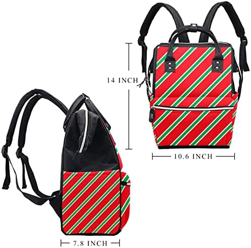 Раница-чанта за Памперси VBFOFBV, Мултифункционален Голяма Раница За Пътувания, Коледа в Червено-Зелена Ивица