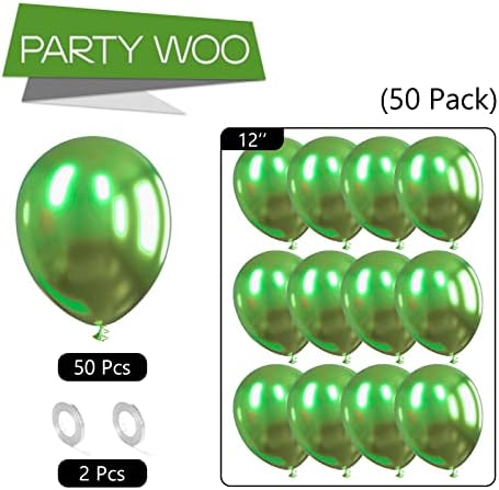PartyWoo Метални Зелени балони, 50 бр 12-Инчови Метални Яблочно-Зелени балони, Зелени Метални балони, Метални
