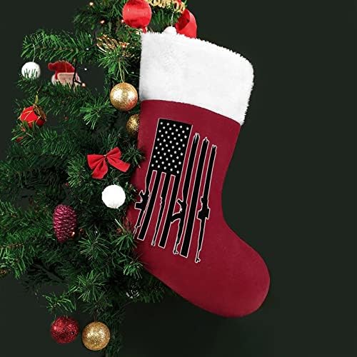 Американски Флаг с Картечници Коледни Окачени чорапи Чорапи за Коледно Камина Празничен Начало Декор