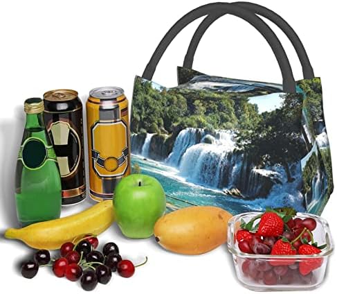 Чанта за обяд с принтом Evealyn Waterfalls On Krka River - Lunch Box Преносима богат на функции Термоизоляционная чанта, подходяща за пикници, пътувания в офис