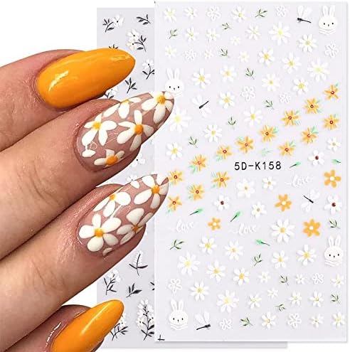 3 Листа Стикери за нокти с цветя, Очарователен Стикери за нокти с Маргаритками, Пролетни Етикети за дизайн на