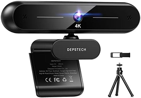 Уеб камера DEPSTECH 4K, Уеб камера DW40 с микрофон, Автофокус, HD уеб камера със сензор Sony, защитен калъф
