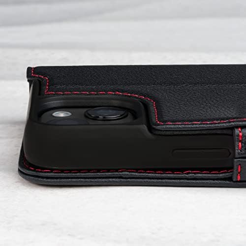 Кожен калъф TORRO, съвместим с iPhone 14 – Чанта-портфейл от естествена кожа с държач за карти и функция за