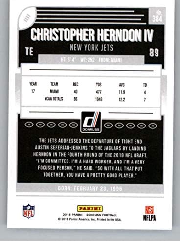 2018 Donruss Football 384 Кристофър Herndon IV RC Карта начинаещ Ню Йорк Джетс Официалната търговска картичка