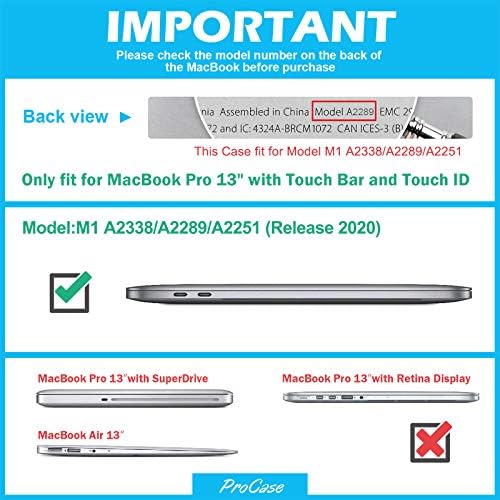 Калъф ProCase MacBook Pro 13 Инча 2022 2020 M1 A2338/ A2289/ A2251, Здрав Двуслойни защитен калъф с твърд корпус