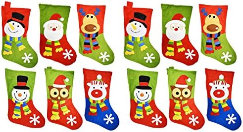 Комплект от 12 коледни чорапи! 18на Дядо коледа, Снежен човек, Северен Елен, Бяла Мечка, Бухал Коледни Празници