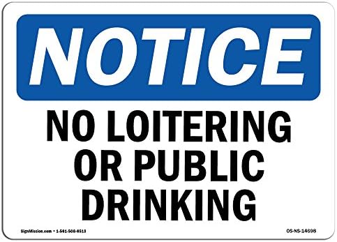 Предупредителен знак OSHA - Не се бавя и да не се пие на обществени места | Твърда пластмасова табела | Защитете